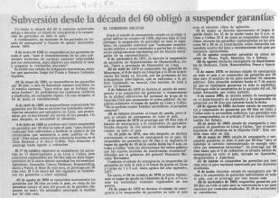 Subversión desde la década del 60 obligó a suspender garantías