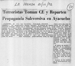 Terroristas toman CE y reparten propaganda subversiva en Ayacucho