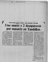 Uno muere y 2 desaparecen por masacre en Tambillos