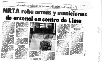 MRTA roba armas y municiones de arsenal en centro de Lima