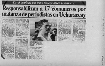 Responsabilizan a 17 comuneros por matanza de periodistas en Uchuraccay
