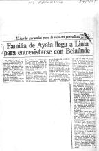 Familia de Ayala llega a Lima para entrevistarse con Belaúnde