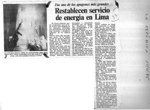 Restablecen servicio de energía en Lima