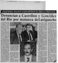 Denuncian a Castrillón y González del Río por matanza de Lurigancho