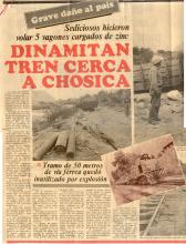 Dinamitan tren cerca a Chosica