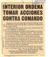 Interior ordena tomar acciones contra Comando