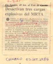 Desactivan tres cargas explosivas del MRTA