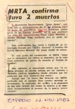 MRTA confirma tuvo 2 muertos