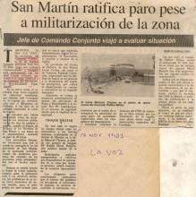 San Martín ratifica paro pese a militarización de la zona