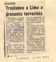 Trasladan a Lima a presunta terrorista
