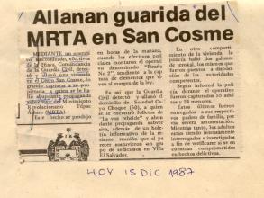 Allanan guarida del MRTA en San Cosme