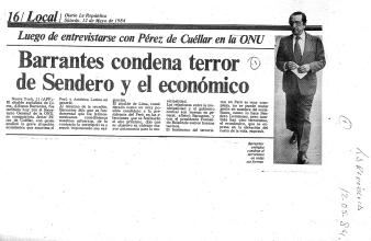 Barrantes condena terror de Sendero y el económico