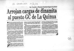 Arrojan cargas de dinamita al puesto GC de La Quinua
