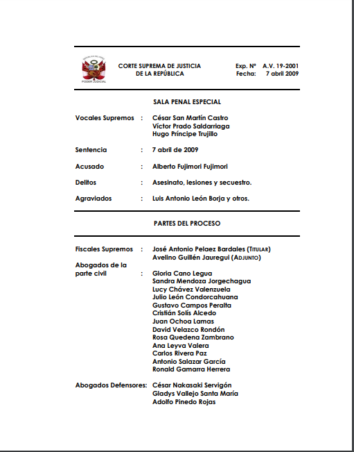 Proceso judicial por los casos de Barrios Altos y La Cantuta