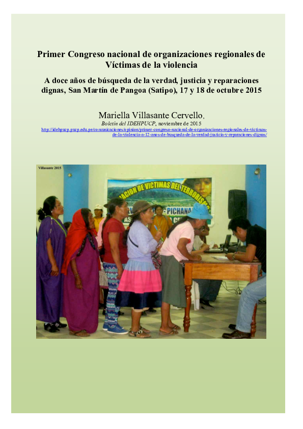 Primer Congreso nacional de organizaciones regionales de víctimas de la violencia