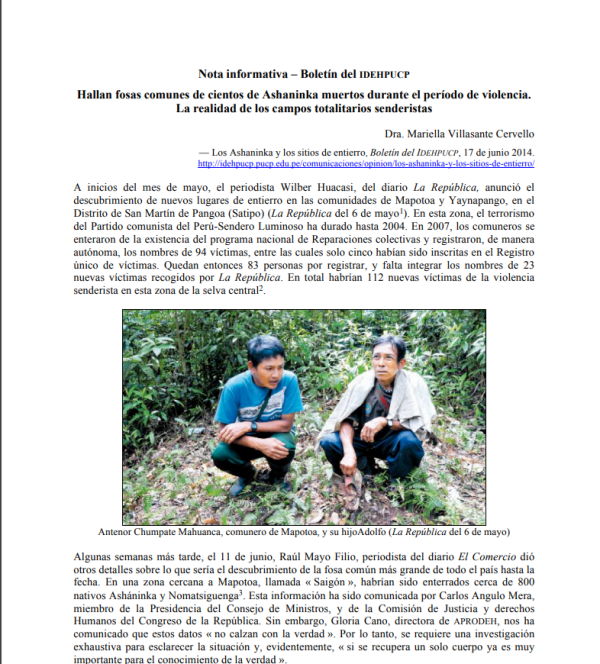 Hallan fosas comunes de cientos de ashaninkas muertos durante el período de violencia. La realidad de los campos totalitarios senderistas