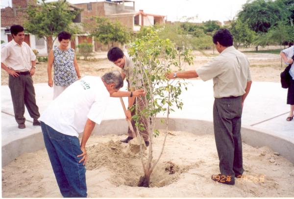 Conferencia de prensa y sembrado de árbol en Piura