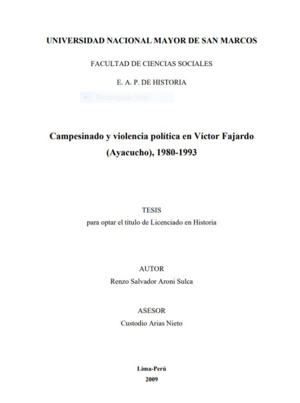 Campesinado y violencia política en Víctor Fajardo (Ayacucho), 1980-1993