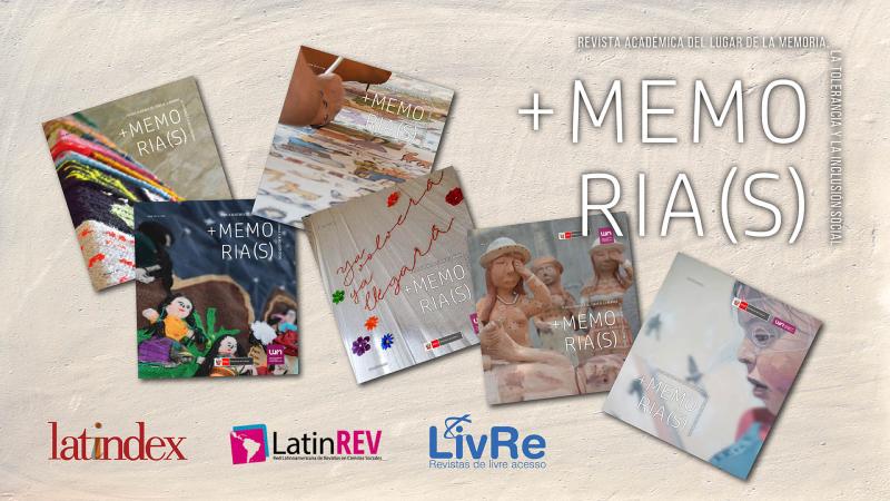 Portadas de la revista +Memoria(s) del LUM y logos de las redes académicas Latindex, LatinREV y LivRe